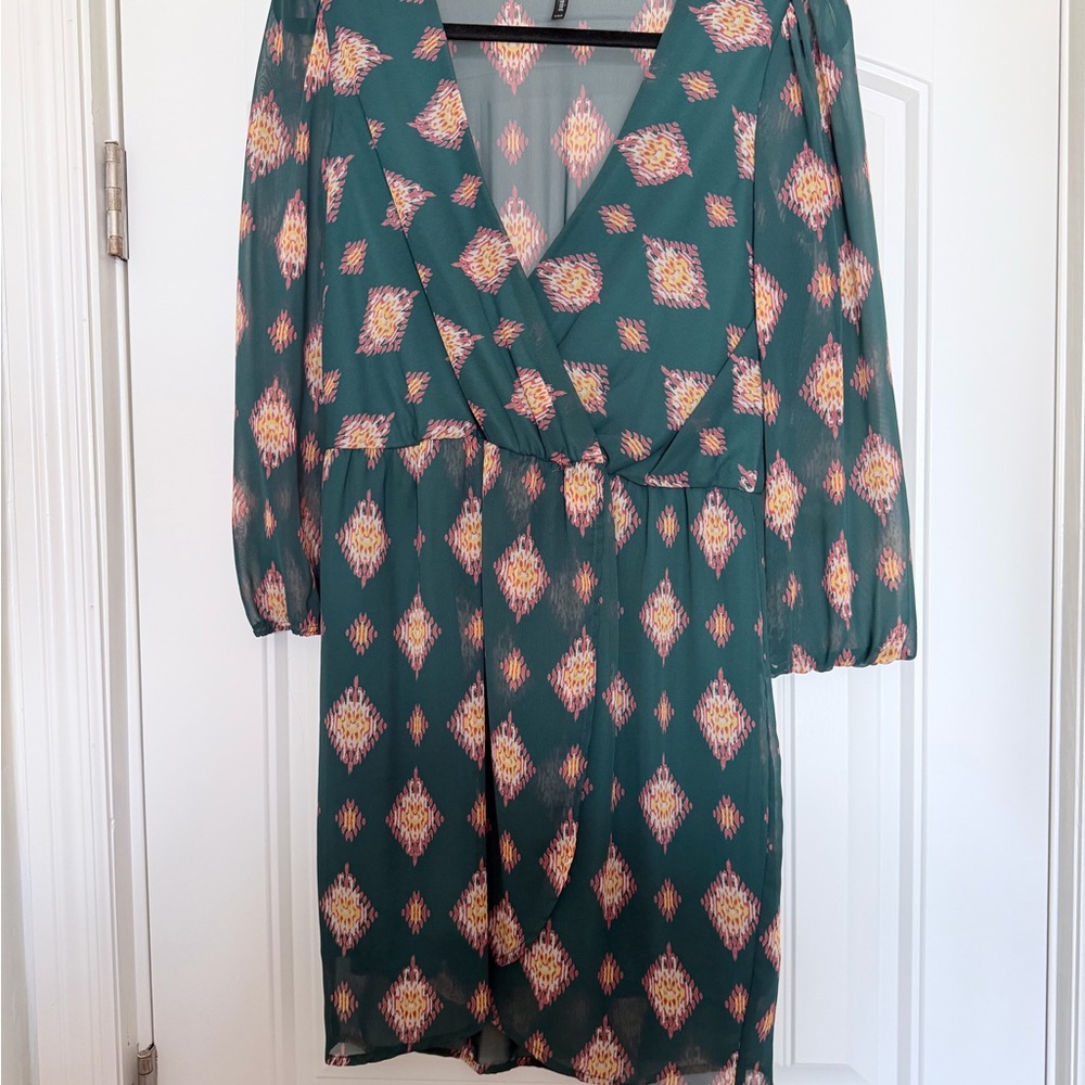 Peppermint Patterned faux-Wrap Dress
